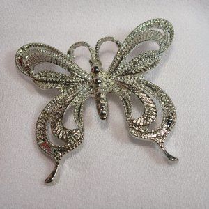 Silver Tone Ornate Butterfly Pin